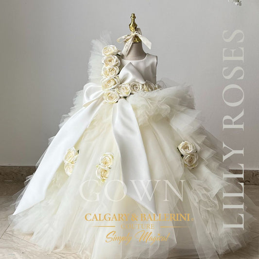 Cream Flower Girl Dress with Big Bow