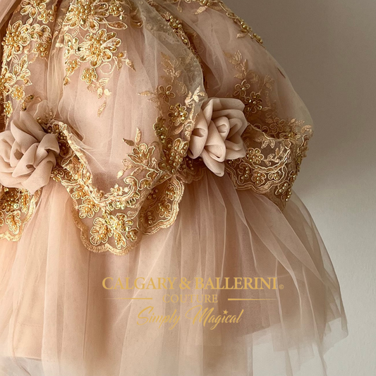 Blush Pink Flower Girl Dress Couture first birthday dress for baby girl in rose gold