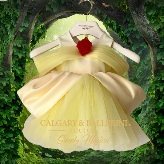 Bespoke Amber Rose Garden Gown - 2026 High-Vis Yellow & Gold Filigree Heritage Couture - Artisan Silk Petal Architecture & Layered Botanical Tulle - No-Itch Silk Shield - Calgary and Ballerini 21 Years