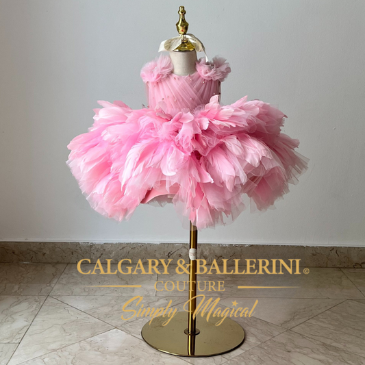 Buy our luxury pink feather baby birthday dress for first birthday parties, handmade artisan pink feather gown for baby girl celebrations by Calgary and Ballerini Trusted by Moms in 85 countries with 1,500+ reviews. 21 years of excellence.