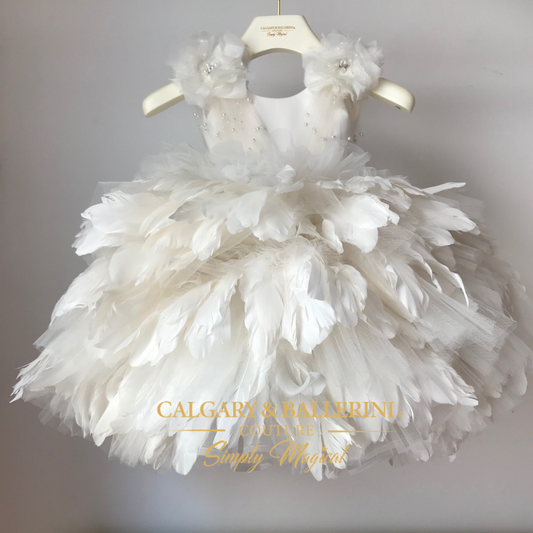 couture white Feather Birthday Dress pageant