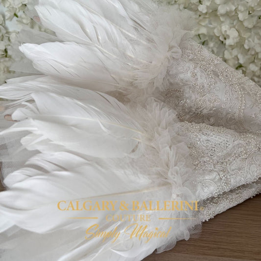 The "Ethereal Swan" Heirloom Feather & Pearl Parasol White