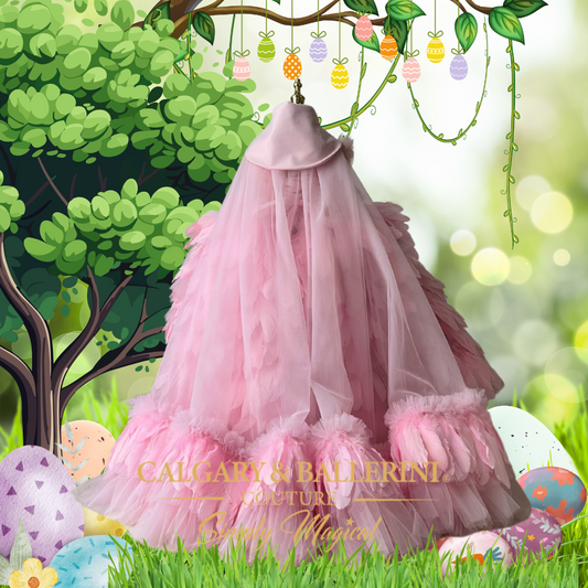 Girls Pink Easter Dress with Princess Cape (Ages 6M–8Y)