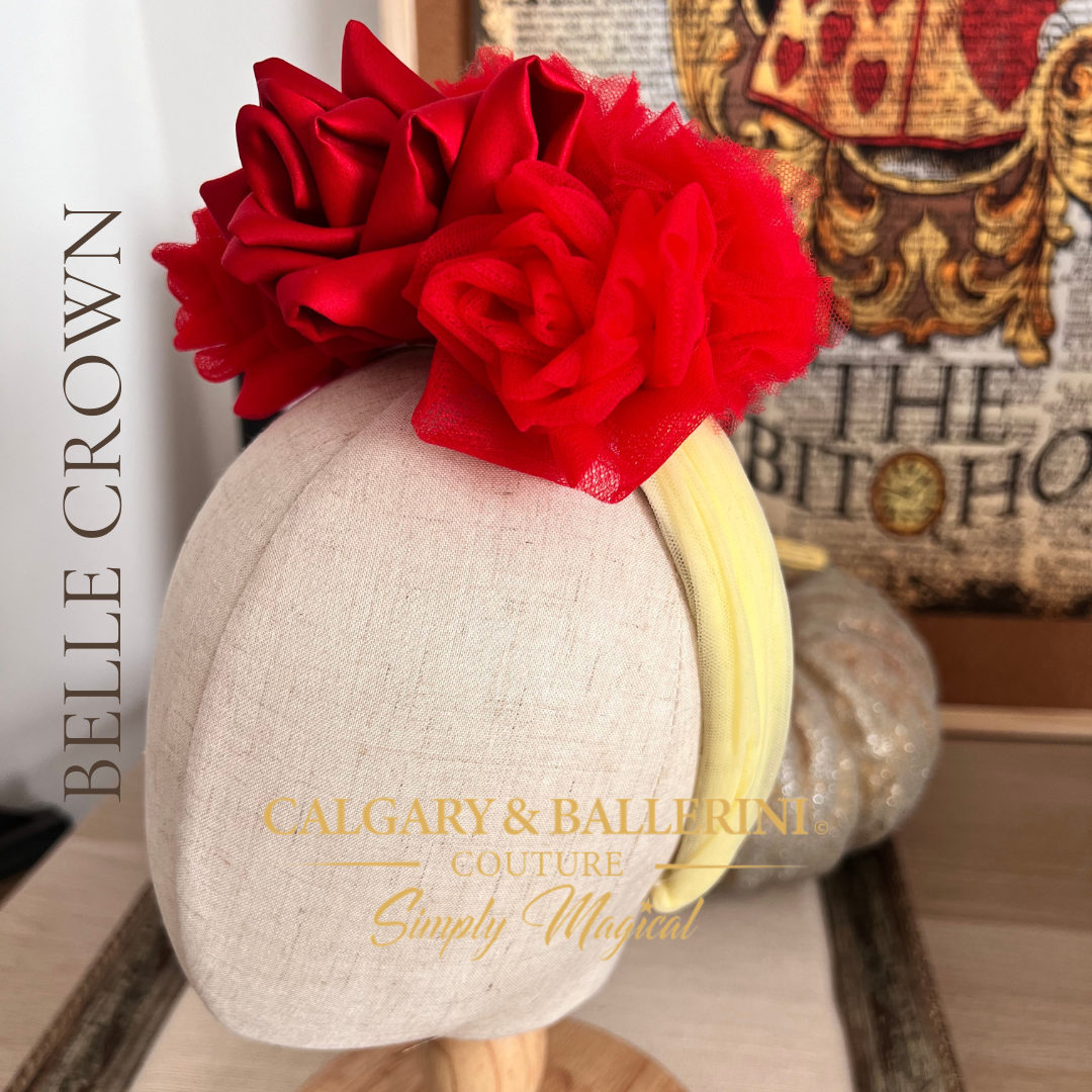 Handcrafted red rose headband for fairytale-themed events
