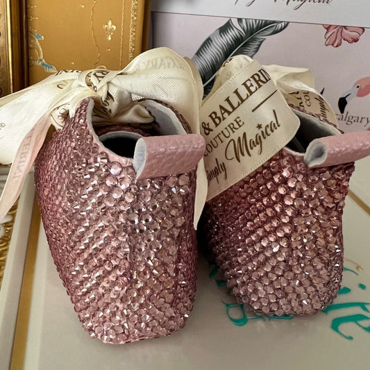 Buy Rhinestone Baby Girl Shoes in Pink – Premium Hand-Set Crystal Crib Shoes for Luxury Baby Shower Gifts, Calgary and Ballerini.