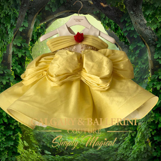 Buy Disney inspired Handmade Belle Toddler Dress | Artisan Yellow Ball Gown for Milestone Portraits