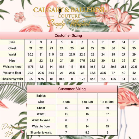 size chart princess dress for girls