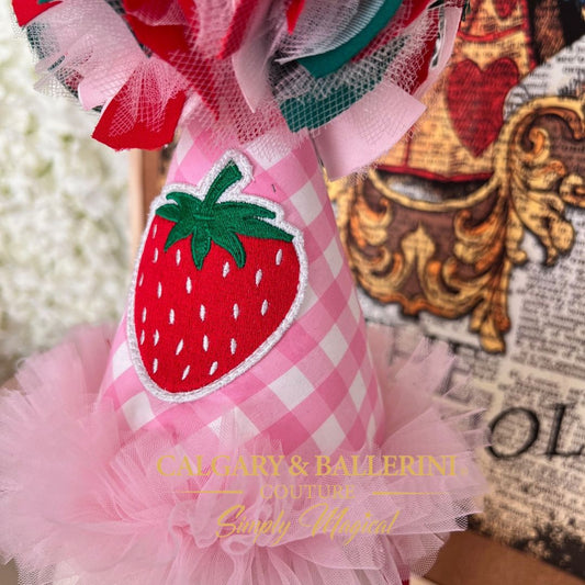 Handmade Vintage Birthday Party Hat "Strawberry Shortcake" Keepsake