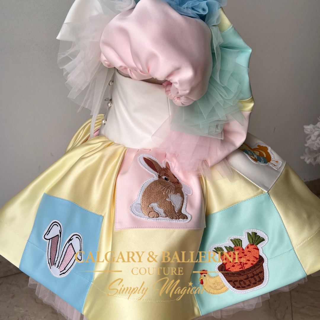 Best 1st Easter Bunny Princess Dress – Luxury Milestone Puffy Gown with Signature 2026 Botanical Embroidery, Calgary and Ballerini.

