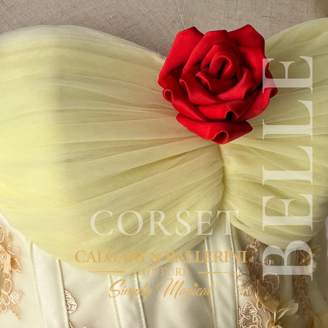 front tulle pleated details with rose 