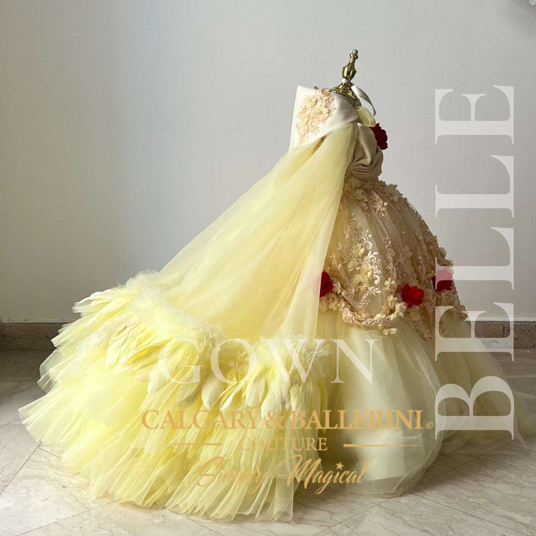 Disney Belle Ball Costume Dress Beauty N' The Beast Girls Yellow Princess  Gown - www.dazzlingcostumes.com