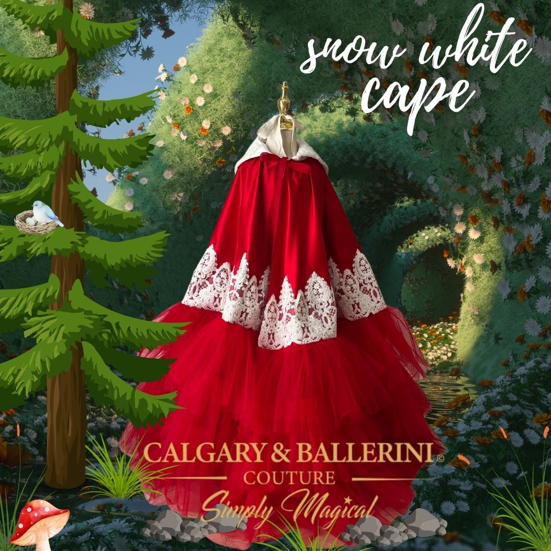 Shop Disney inspired Snow White-themed princess cape with white lace border for girls 2026 