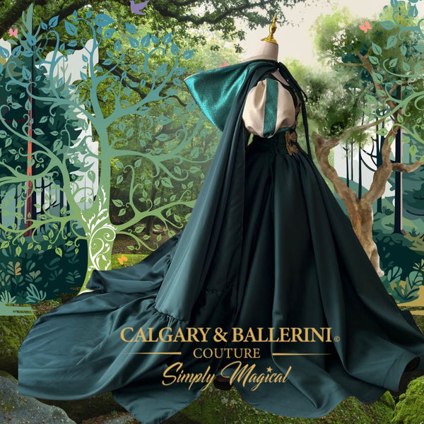 Emerald Celtic princess ball gowns for mother and daughter