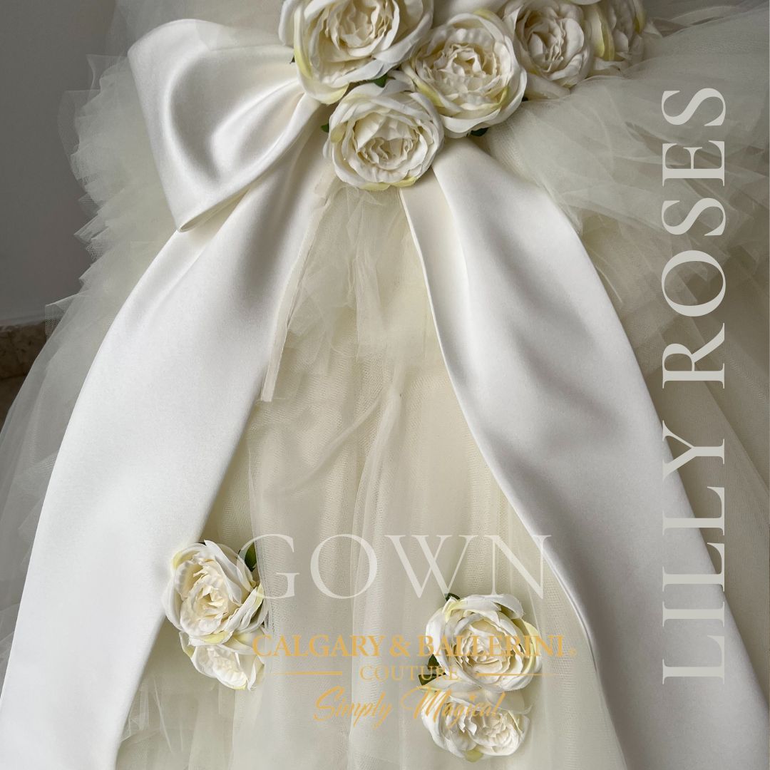 Flower girl dress big bow ivory