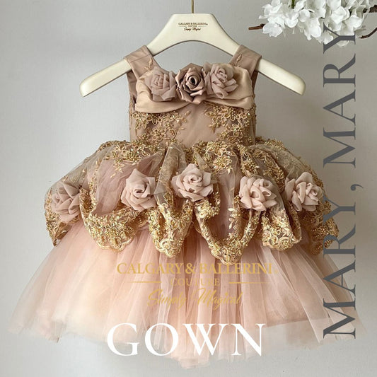 First birthday dress gold and blush with cape 