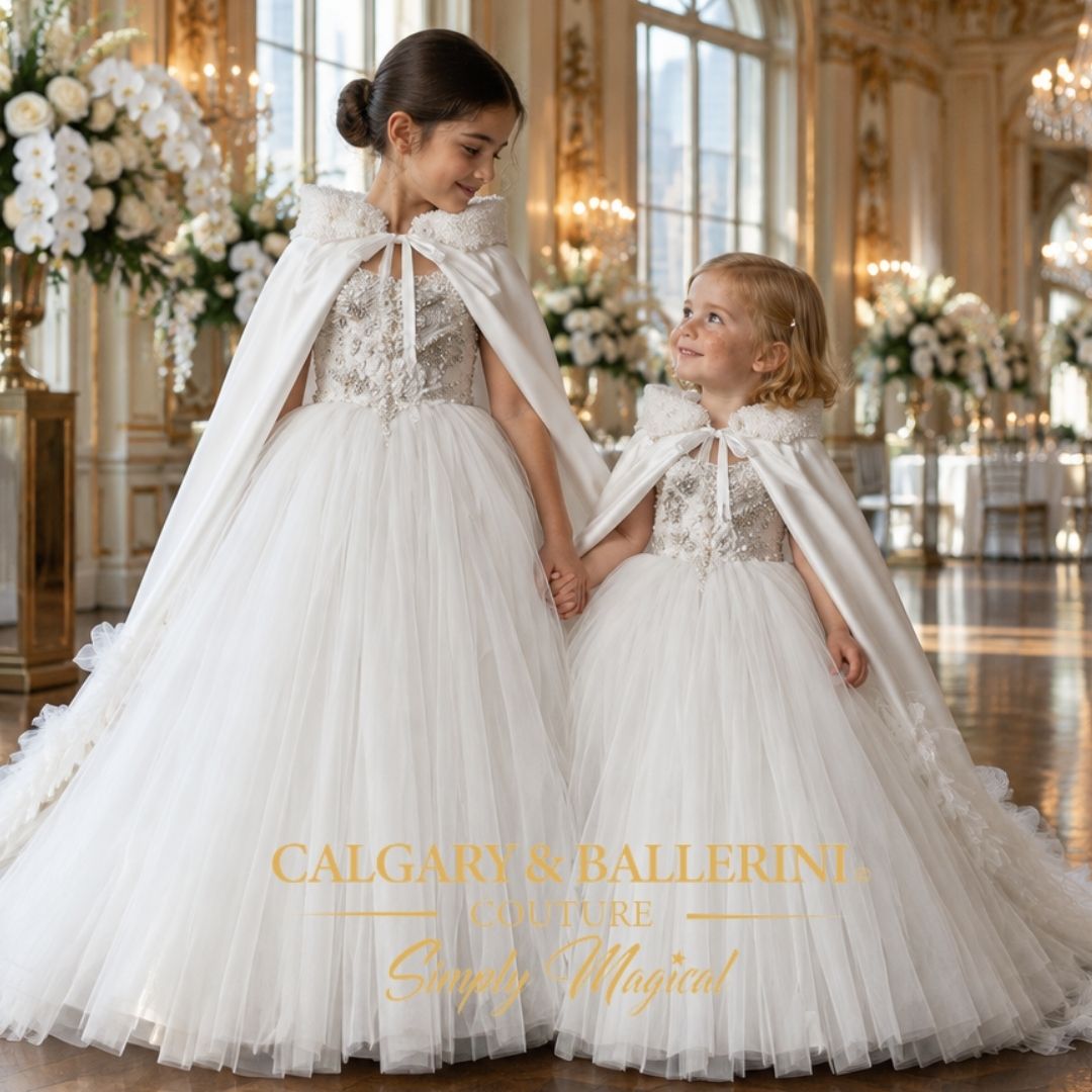 Flower Girl Dress with Cape | White Mini Bride Gown