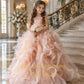Peach Flower Girl Dress with Feathers
