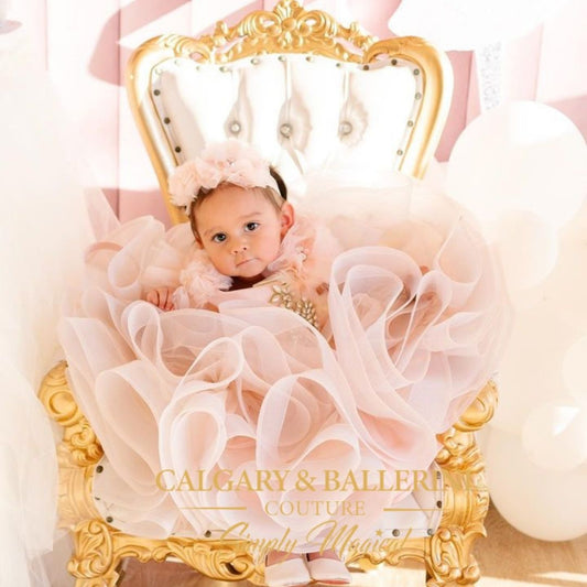 First Birthday Dress (Ages 6M–14Y) | Kids Peach Ruffles Party Outfit