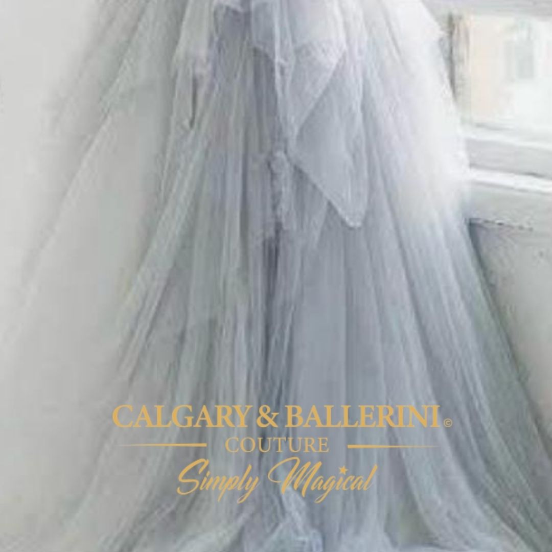 Tulle Heirloom Gown Silver Blue with Headband & Flower Girl Purse