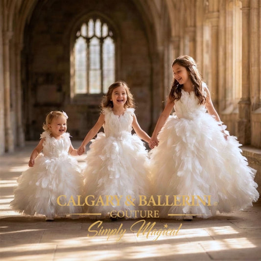 White Feather Ball Gown Girls Couture