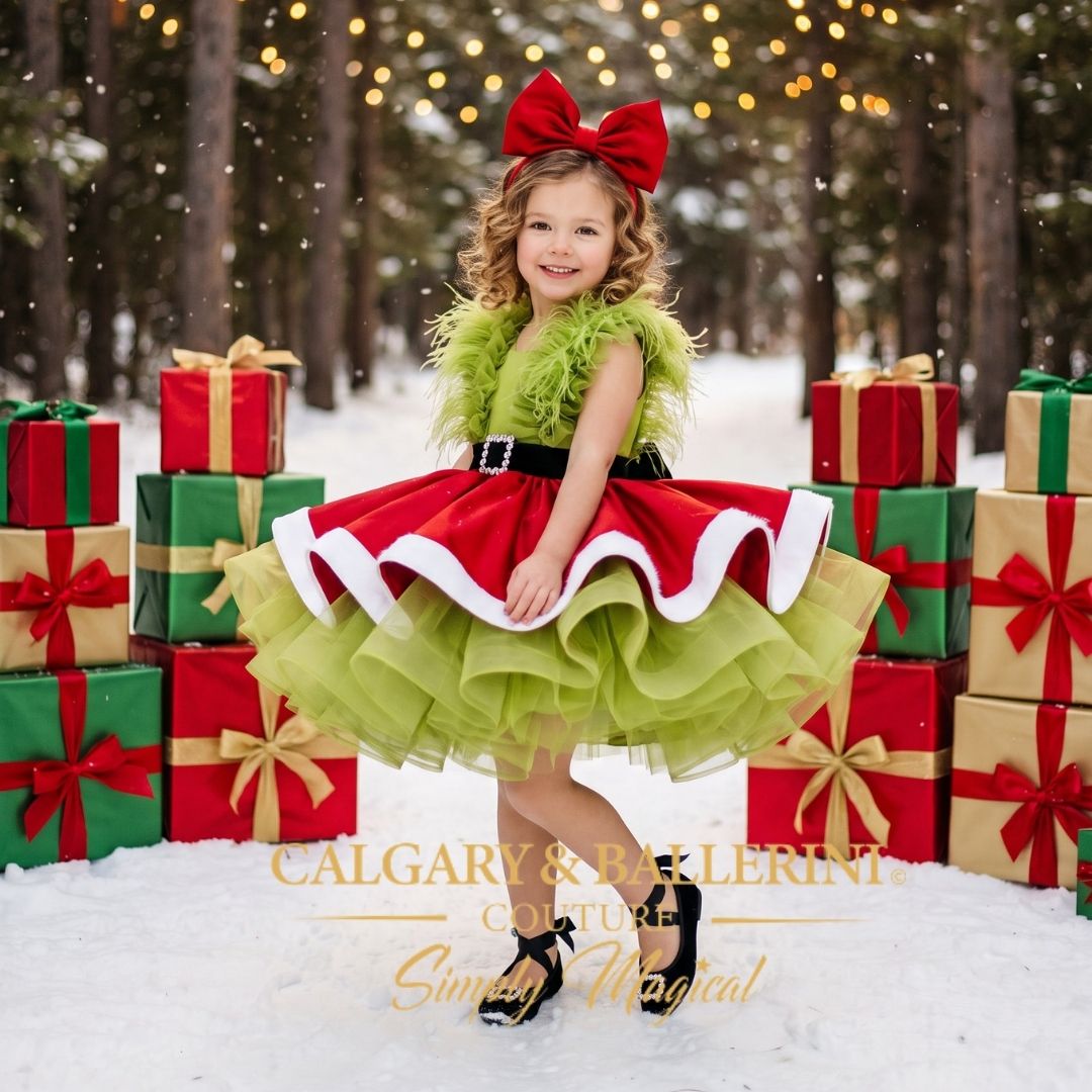 Luxury Holly Christmas Dress for Girls | Designer Holiday Dress