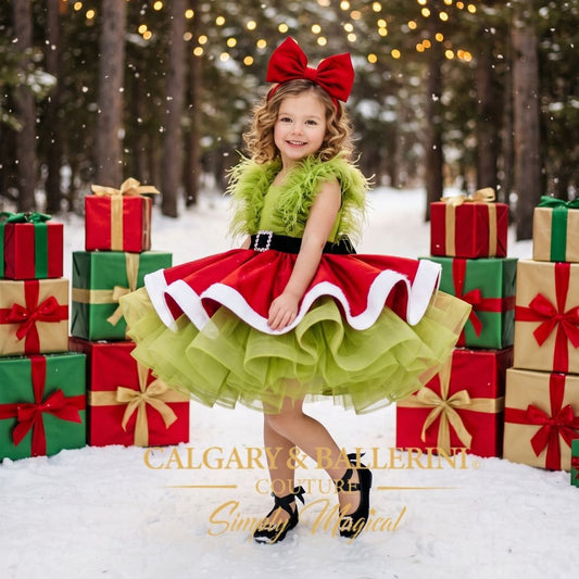 Luxury Holly Christmas Dress for Girls | Designer Holiday Dress