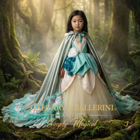 Princess Dresses for Girls | Couture Floor-length handmade ivory tulle ball gown &amp; fairytale cape