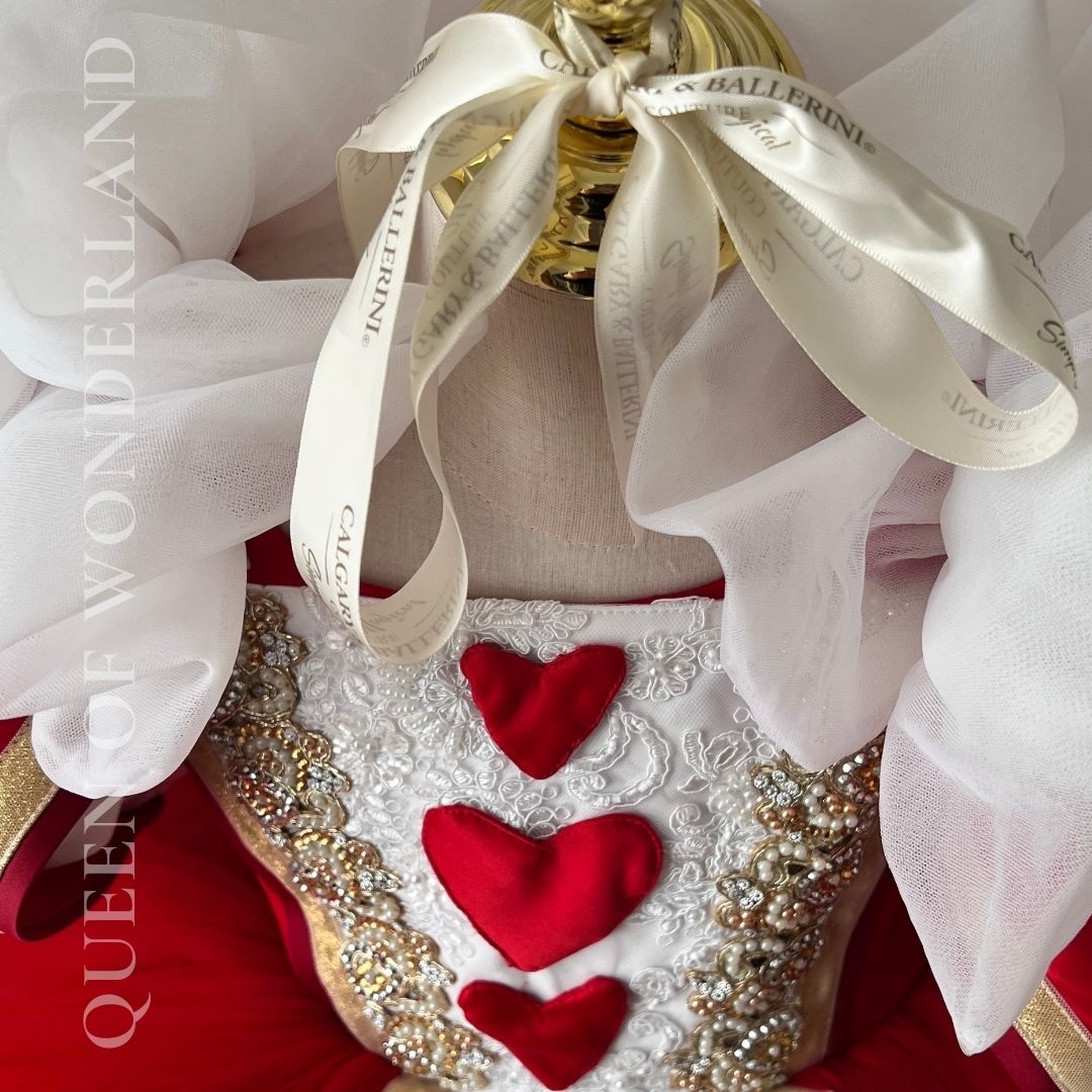 close up center bodice of the queen of hearts costume 