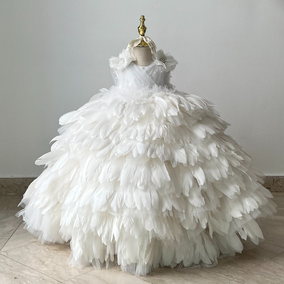 White Feather Ball Gown Girls