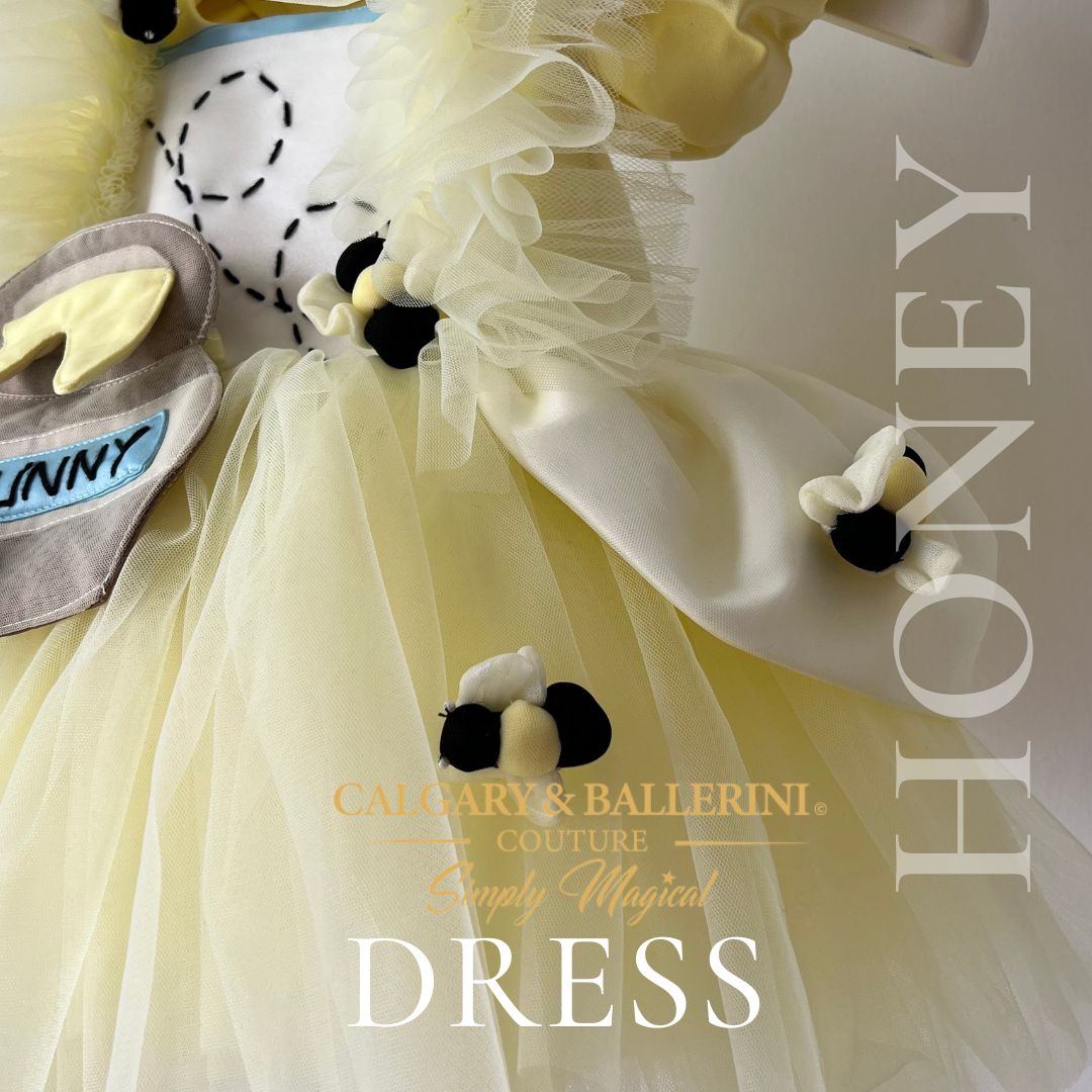 Winnie the Pooh Dress Detail - Honey Bee Embroidery on Silk-Touch Lining