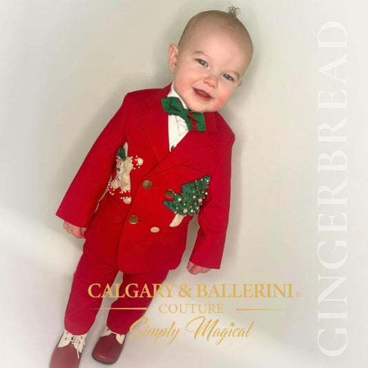 Luxury red gingerbread-themed Christmas suit for boys