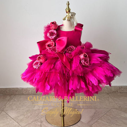 Girls Pink Malibu Feather Dress for Birthdays (Ages 1–8)