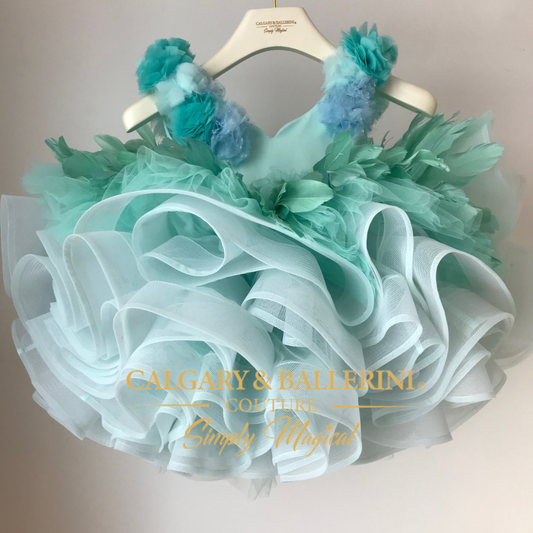 Beauty pageant dress for babies with luxury ruffles and handmade details