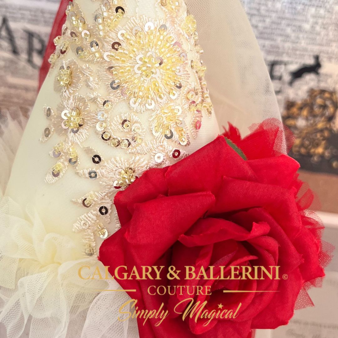 Bespoke children's birthday princess hat in quilted satin, luxury handmade cone hat with floral accents and lace, artisan milestone party accessory, Calgary and Ballerini.