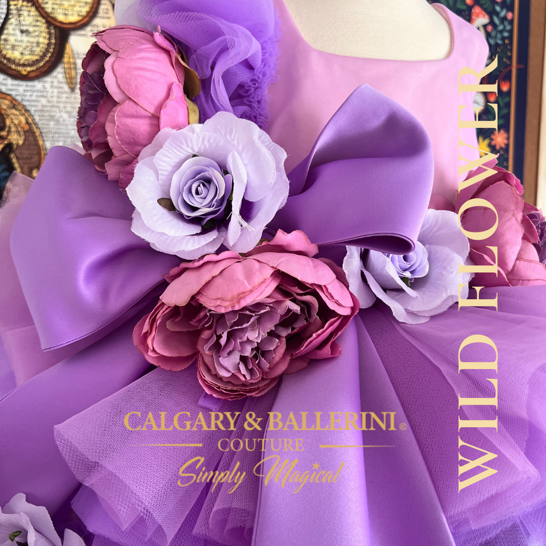 size satin purple bow with flowers 