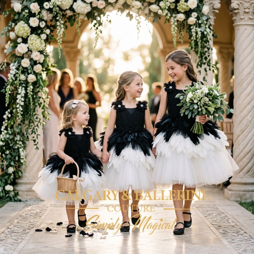 Black and White Flower Girl Dress
