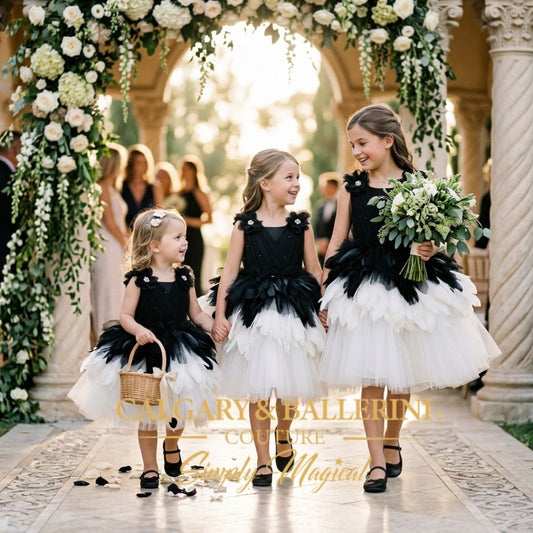 Black and White Flower Girl Dress