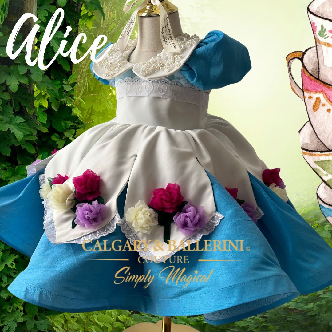 Blue and white Alice dress for toddlers and kids