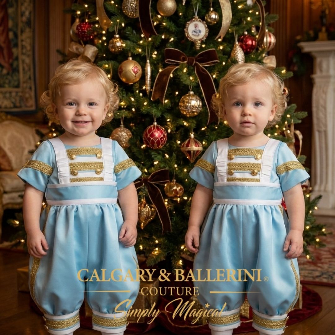 Boys Coquette Romper Set : Light Blue & Gold Heirloom