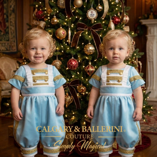 Boys Coquette Romper Set : Light Blue & Gold Heirloom