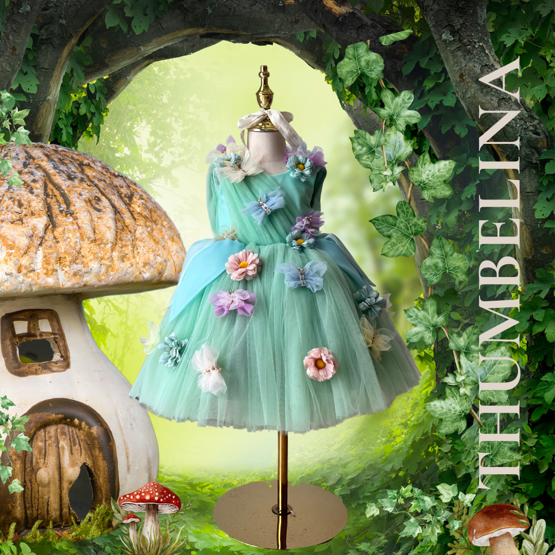 Thumbelina Costume butterfly dress with wings and wand   