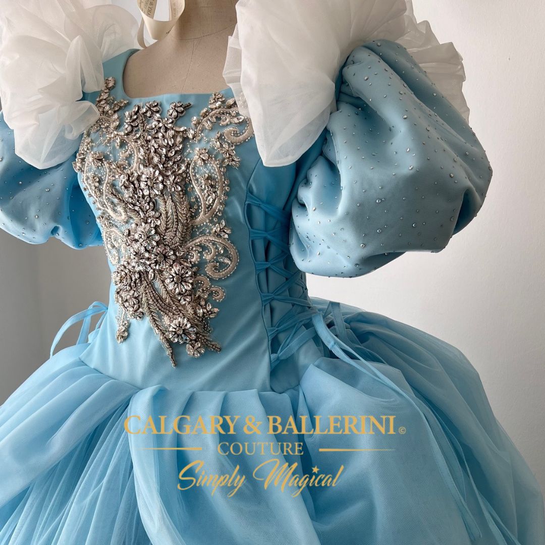Buy mommy and me Adult Cinderella Luxury Ball Gown – Bespoke Blue Princess Dress with Dramatic Royal Train and Shimmering Storybook Fabric, Calgary and Ballerini.