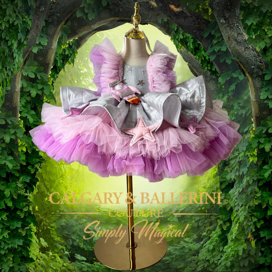 Buy Silver Metallic First Trip Around the Sun Dress – Luxury Heirloom Birthday Gown with Handmade Sun and Rocket Ship Appliqués, Calgary and Ballerini