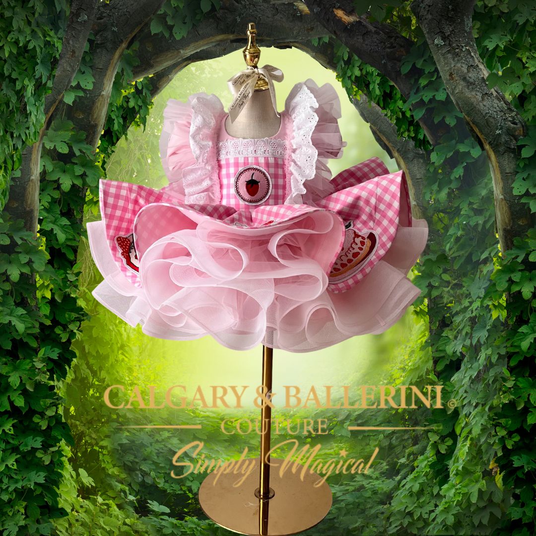 Buy Berry First Birthday Strawberry Shortcake Luxury farmcore Birthday Dress – Handmade Pink Gingham Gown with Hand-Embroidered Strawberries for Heirloom 1st Birthday Celebrations, Calgary and Ballerini.
