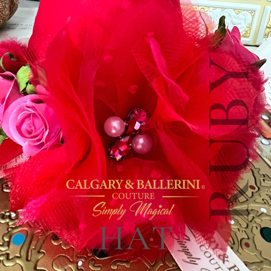 order close up tulle flower with rhinestones on hat base