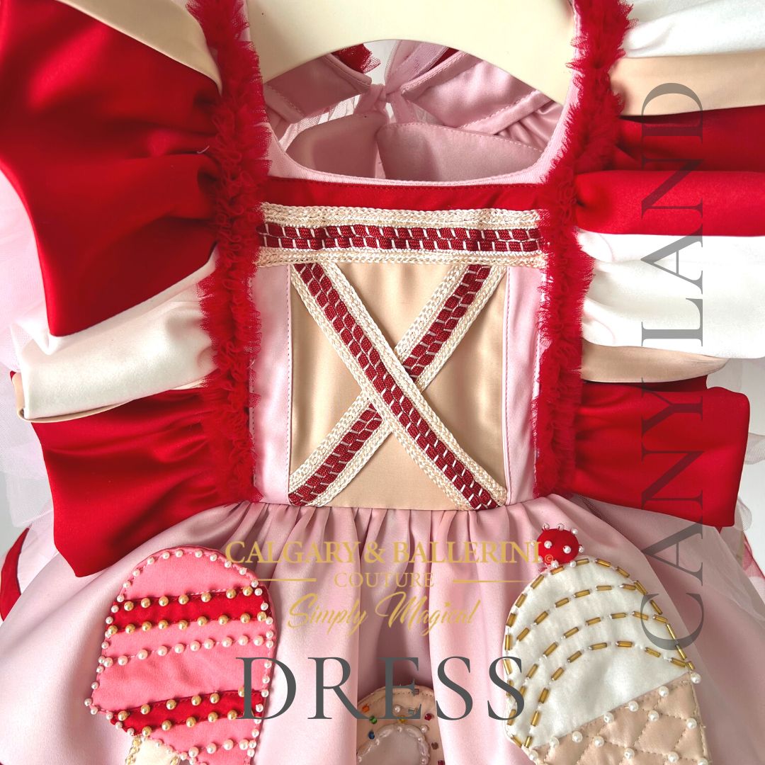 My First Christmas Disney dress close up candy cane details on bodice front  