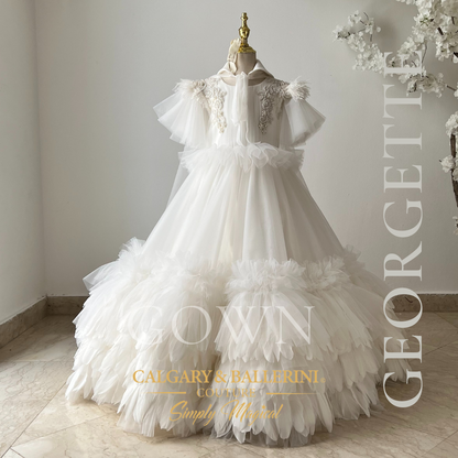 Catholic first communion dress white ball gown with cape