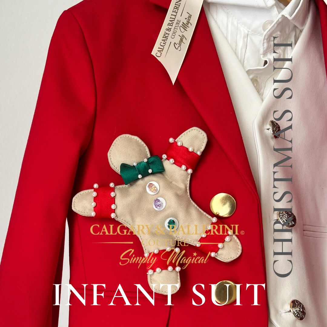 My First Christmas boys’ suit with gingerbread tree and pearls