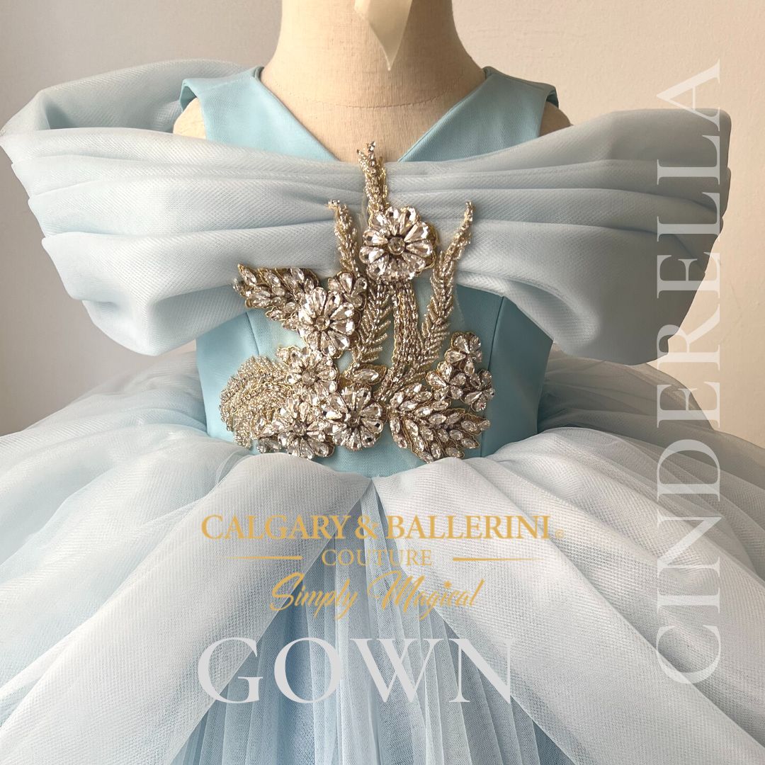 Cinderella dress with off-the-shoulder style and princess puffs