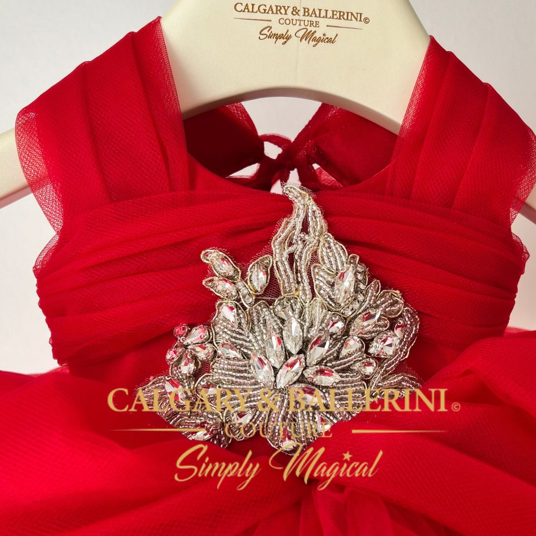 Red Cinderella Couture Christmas Kids Gown $399+ (Ages 1–6 yrs)